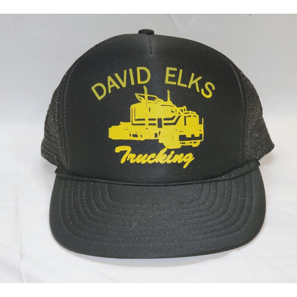 🔥 Vintage David Elks, NC Trucking Black Trucker Snapback Hat  🔥
